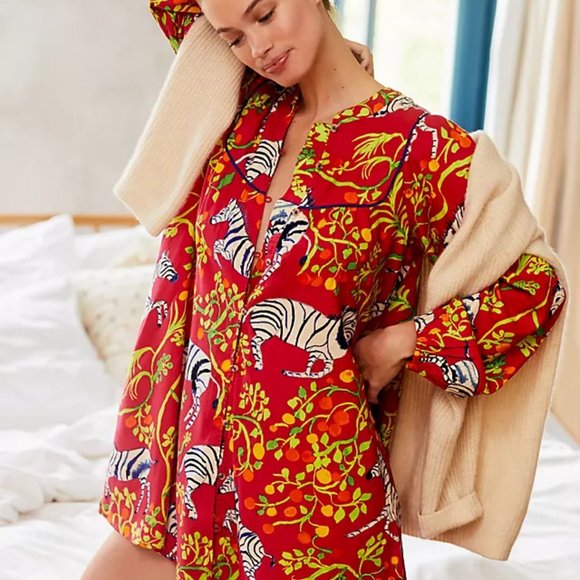 Olivia Wendell for Anthropologie Zebra Flannel Sleep Dress